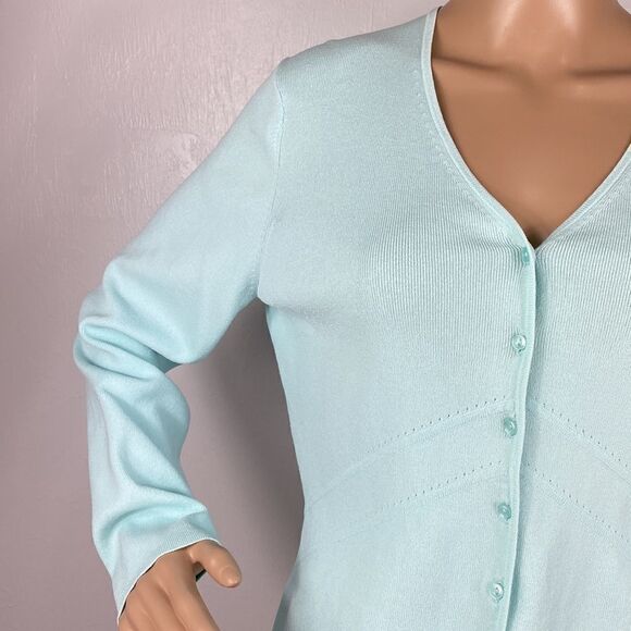 Talbots mint color knit V-neck cardigan sweater size M - Picture 2 of 6